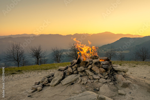 Mountain Busca Volcano with sunset photo