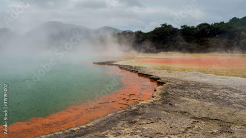 Champagne Pool. This photo of a New Zealand sulfur pond was not enhanced but still shows a broad range of colors while the steam can be rising from the water