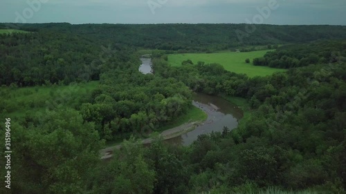 Aerial drone footage of Pembina Gorge at Masonic Scenic Overlook in North Dakota photo