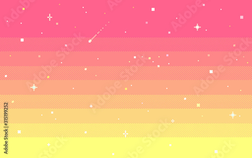 Pixel art star sky at dawn time.