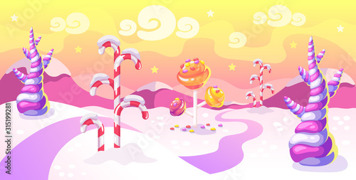 Cartoon fantasy candy land location.