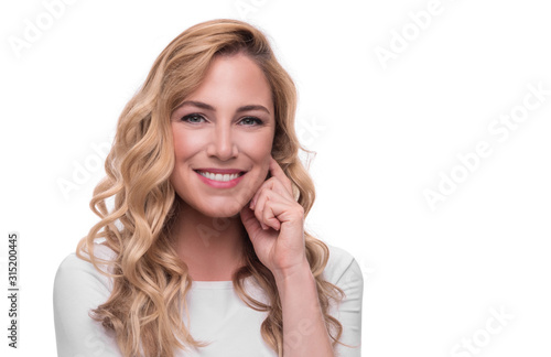 Attractive blonde isolated on a white background.