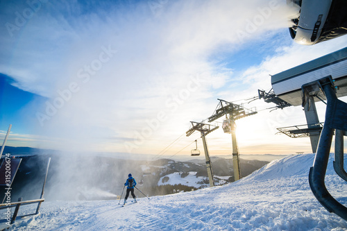 Snow cannon in action at ski resort