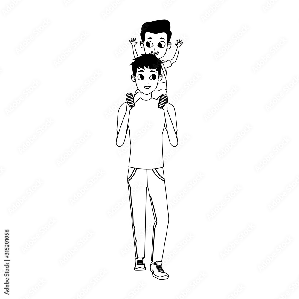 man carrying his son in his arms, flat design man carrying his son in his arms, flat design