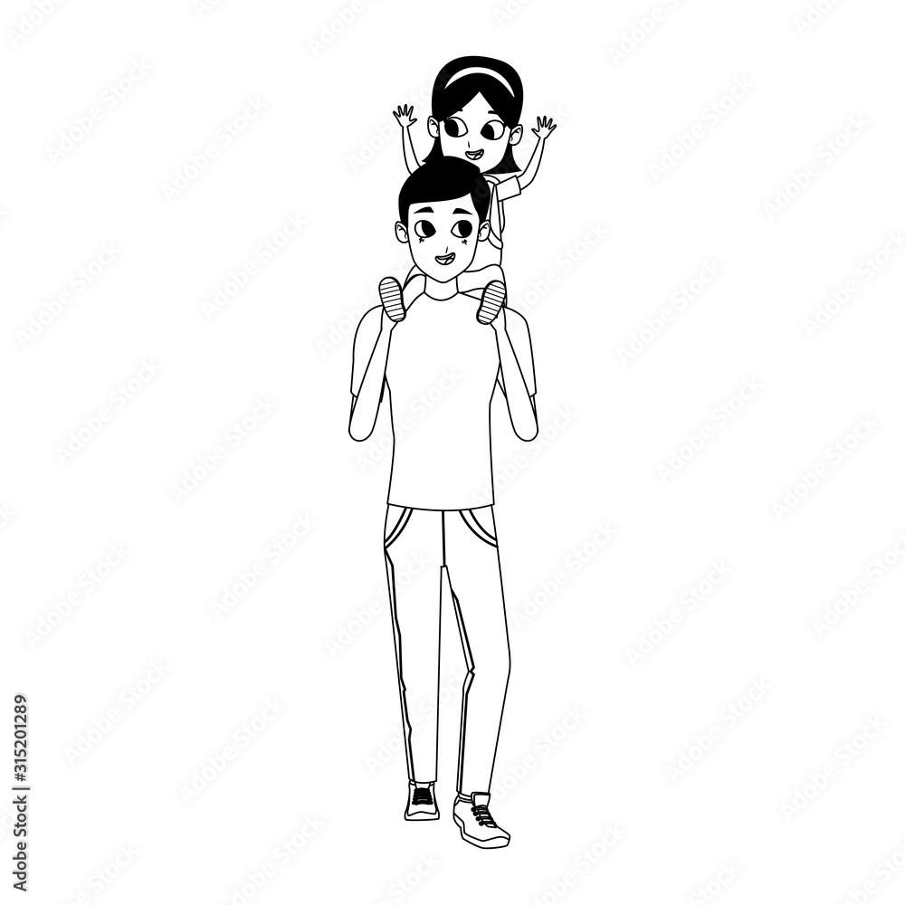 man carrying his daughter on his shoulders, flat design man carrying his daughter on his shoulders, flat design