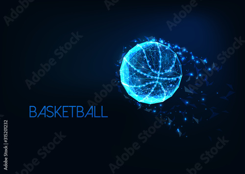 Futuristic glowing low polygonal basketball ball