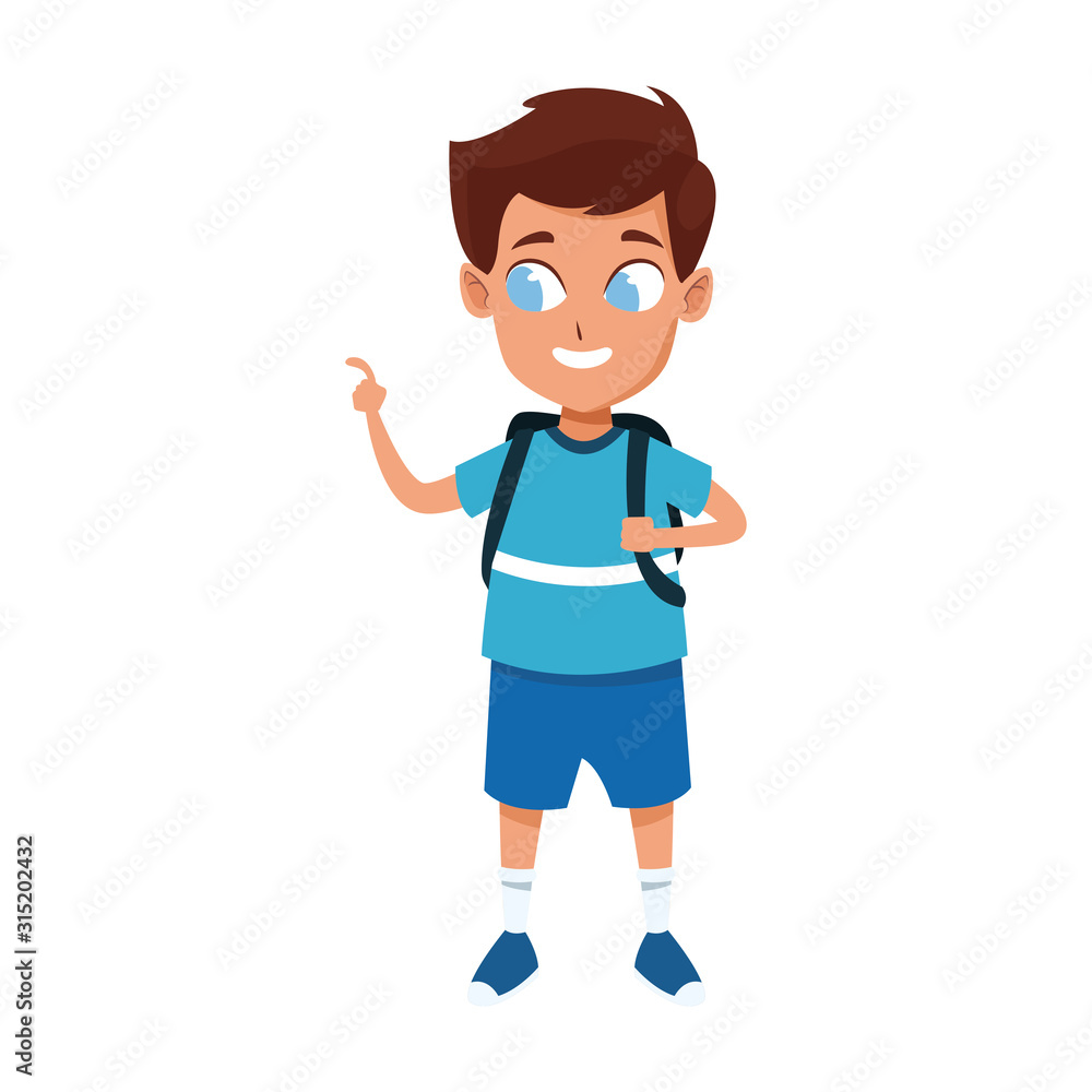 Cartoon happy boy with school backpack, colorful design
