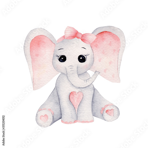 Obraz na płótnie Cute baby girl elephant hand drawn watercolor illustrations set w salonie