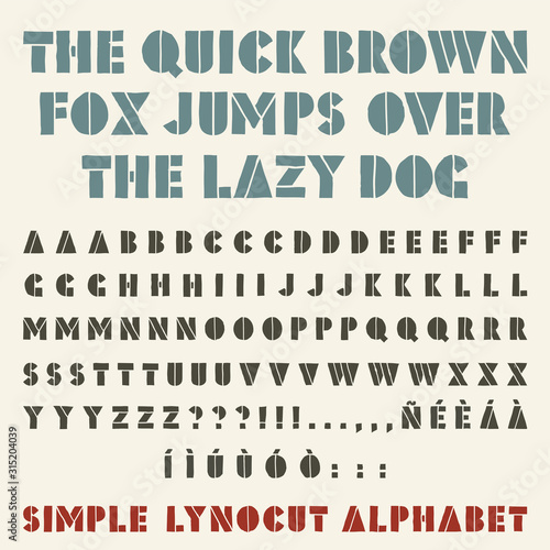 Lino-cut simple alphabet