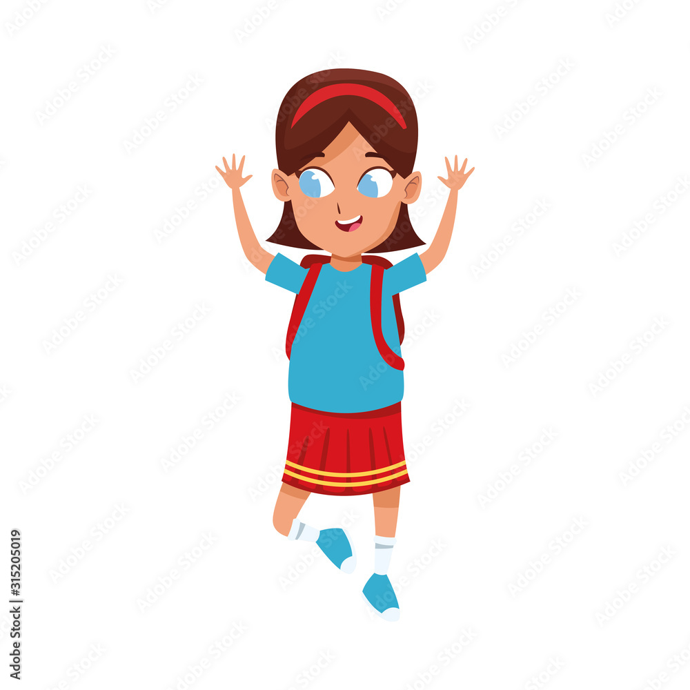 cartoon girl with school backpack icon, colorful design