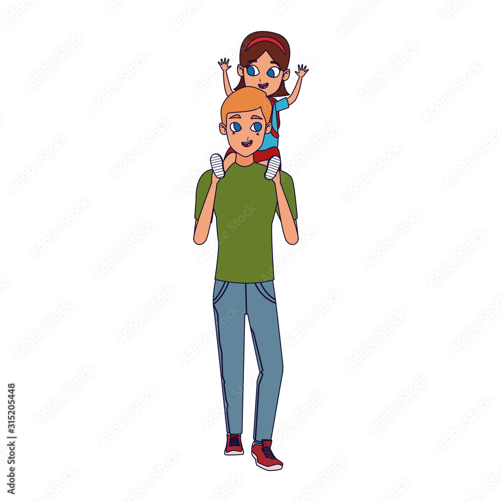 man carrying his daughter on his shoulders man carrying his daughter on his shoulders