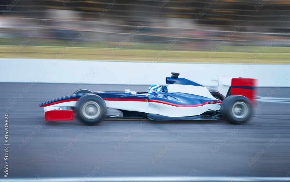 Side view formula one race car on sports track Side view formula one race car on sports track
