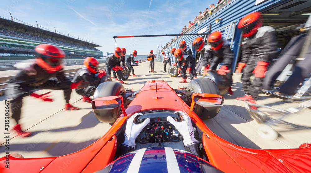 Car Racing Pit Pit crew ready for formula one race car in pit stop Stock Photo | Adobe ...
