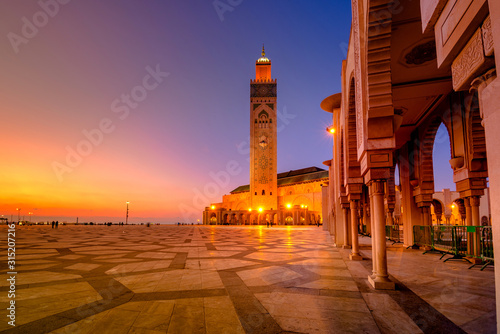 The Hassan II Mosque is a mosque in Casablanca, Morocco. It is the largest mosque in Morocco with the tallest minaret in the world. photo