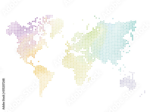 Dotted map of World. Colorful halftone design. Simple flat vector illustration