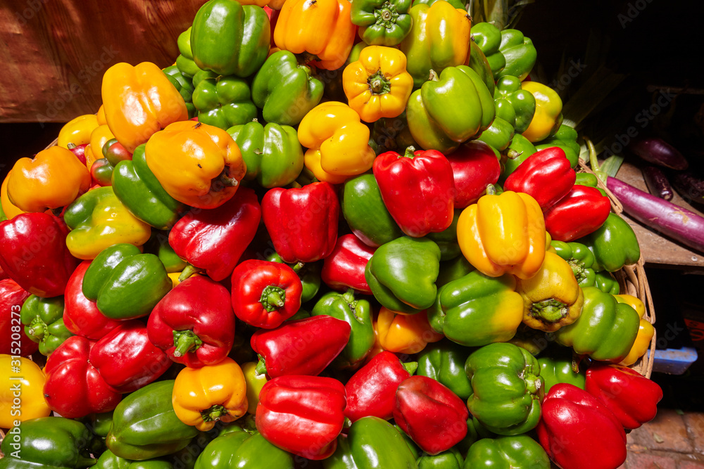 Close up of peppers in the Central Market (Bazaar) in Port Louis, Mauritius Close up of peppers in the Central Market (Bazaar) in Port Louis, Mauritius