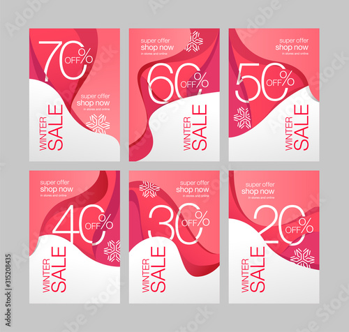 Abstract modern fluid liquid covers for Christmas sale and winter sale discounts banner set. Wave shape colorful template. Flat vector image