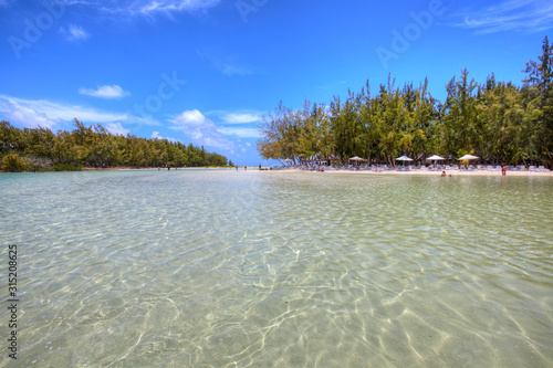 The clear water and white beaches in Ile aux Cerfs, Mauritius