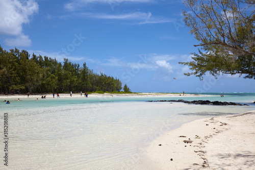 The clear water and white beaches in Ile aux Cerfs, Mauritius