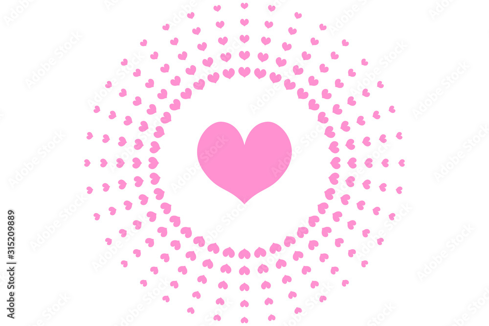 Illustration of hearts arranged radially.