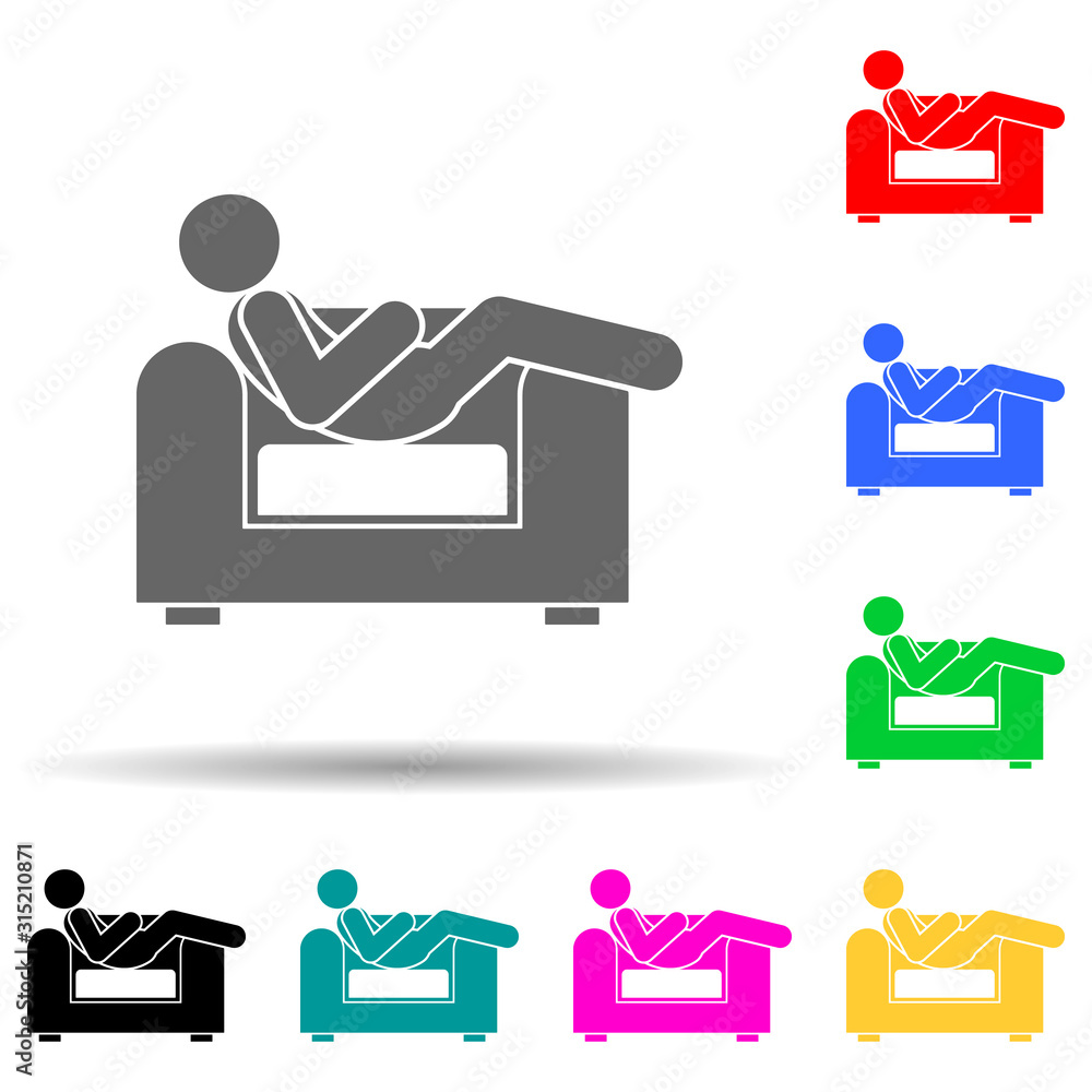 Chair, couch, man multi color style icon. Simple glyph, flat vector of man sitting on icons for ui and ux, website or mobile application Chair, couch, man multi color style icon. Simple glyph, flat vector of man sitting on icons for ui and ux, website or mobile application