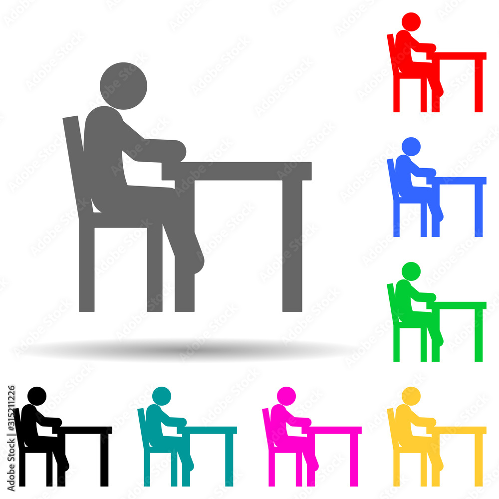 Man, sitting multi color style icon. Simple glyph, flat vector of man sitting on icons for ui and ux, website or mobile application Man, sitting multi color style icon. Simple glyph, flat vector of man sitting on icons for ui and ux, website or mobile application