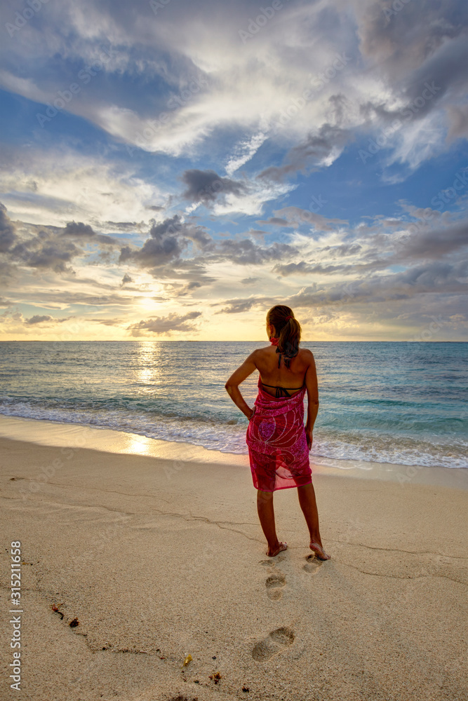 Girl on the beach of Le Morne Brabant, Mauritius