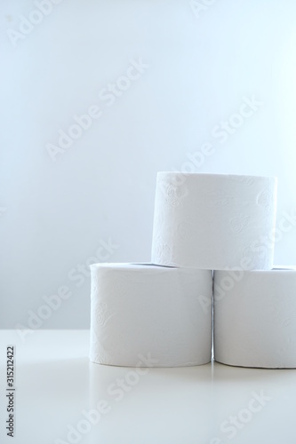 Close up of rolls of toilet paper