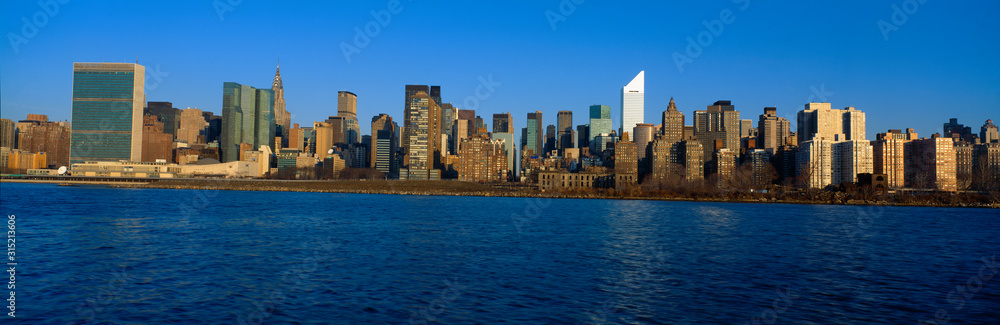 East River and New York Skyline, View from Queens, New York