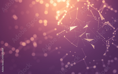 Abstract background. Molecules technology with polygonal shapes, connecting dots and lines. Connection structure. Big data visualization.