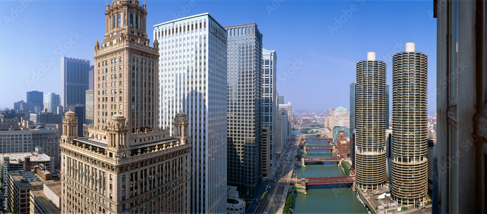 Obraz premium Chicago River, Aerial Shot, Illinois