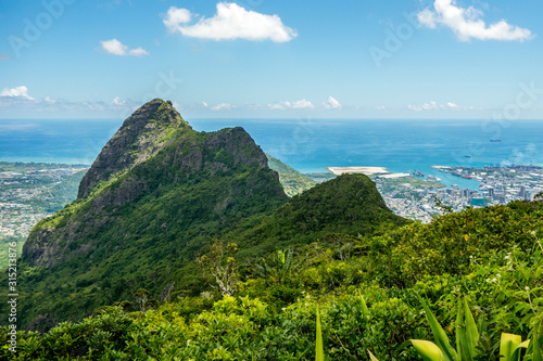 View from Le Pouce mountain in central Mauritius tropical island