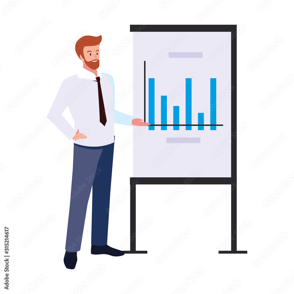 businessman standing with graphs on white background businessman standing with graphs on white background