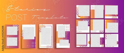 Design backgrounds for social media banner. Set of instagram stories and post frame templates.Vector cover. Mock up for personal blog or shop.Layout for promotion.Endless square puzzle layout