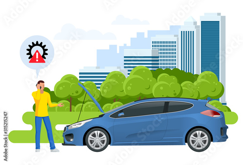Online roadside assistance. Automobile repair service, Road accident, Car trouble. Broken Car and Emergency Services.