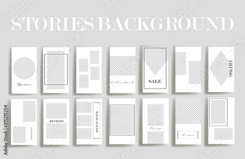 Instagram Stories frame templates. Vector background. Mockup for social media banner. White abstract collage layout design.