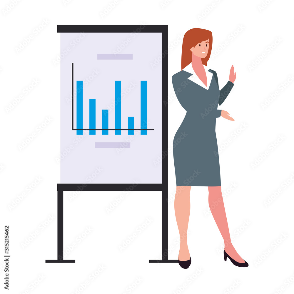 businesswoman standing with graphs on white background businesswoman standing with graphs on white background