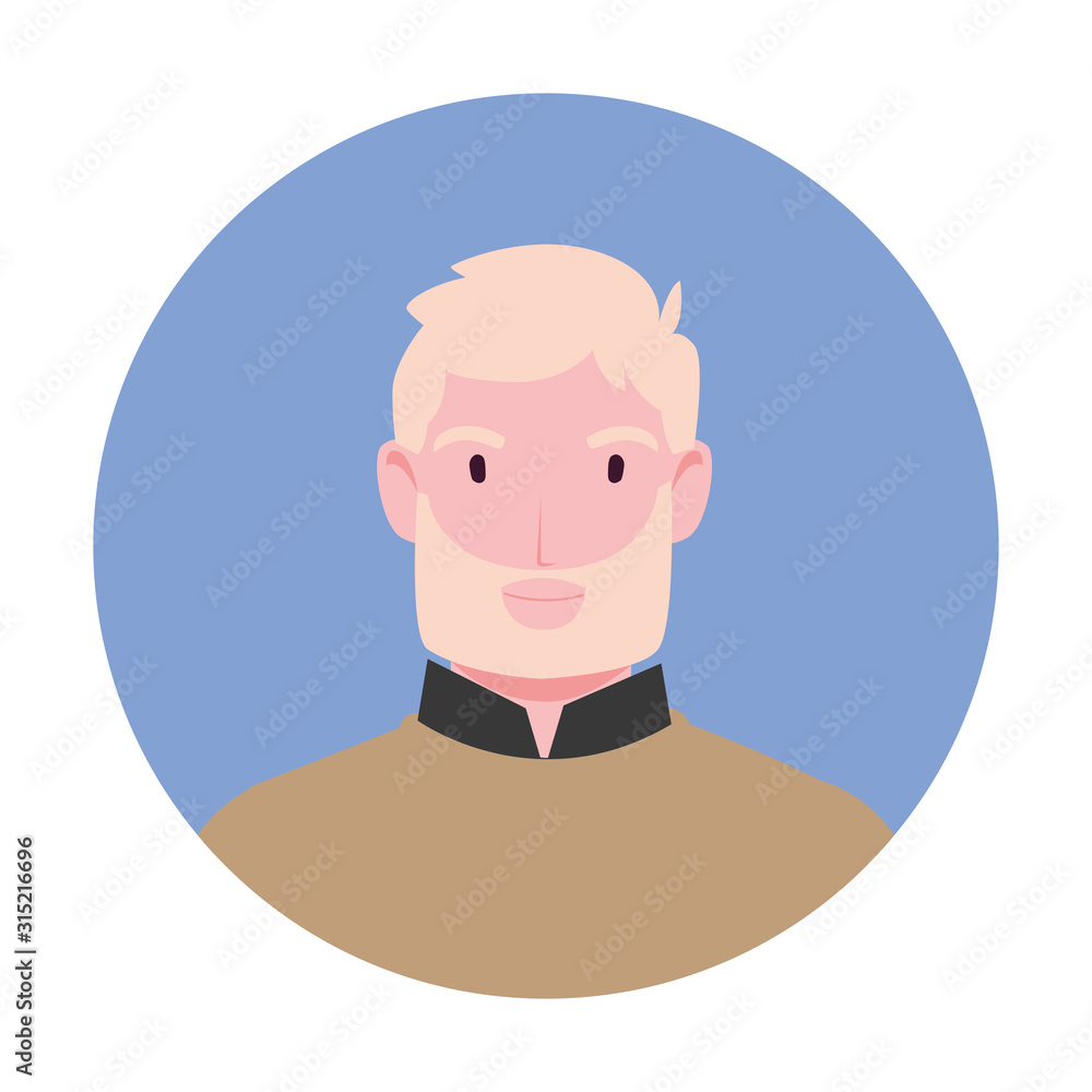 young man on blue background circle