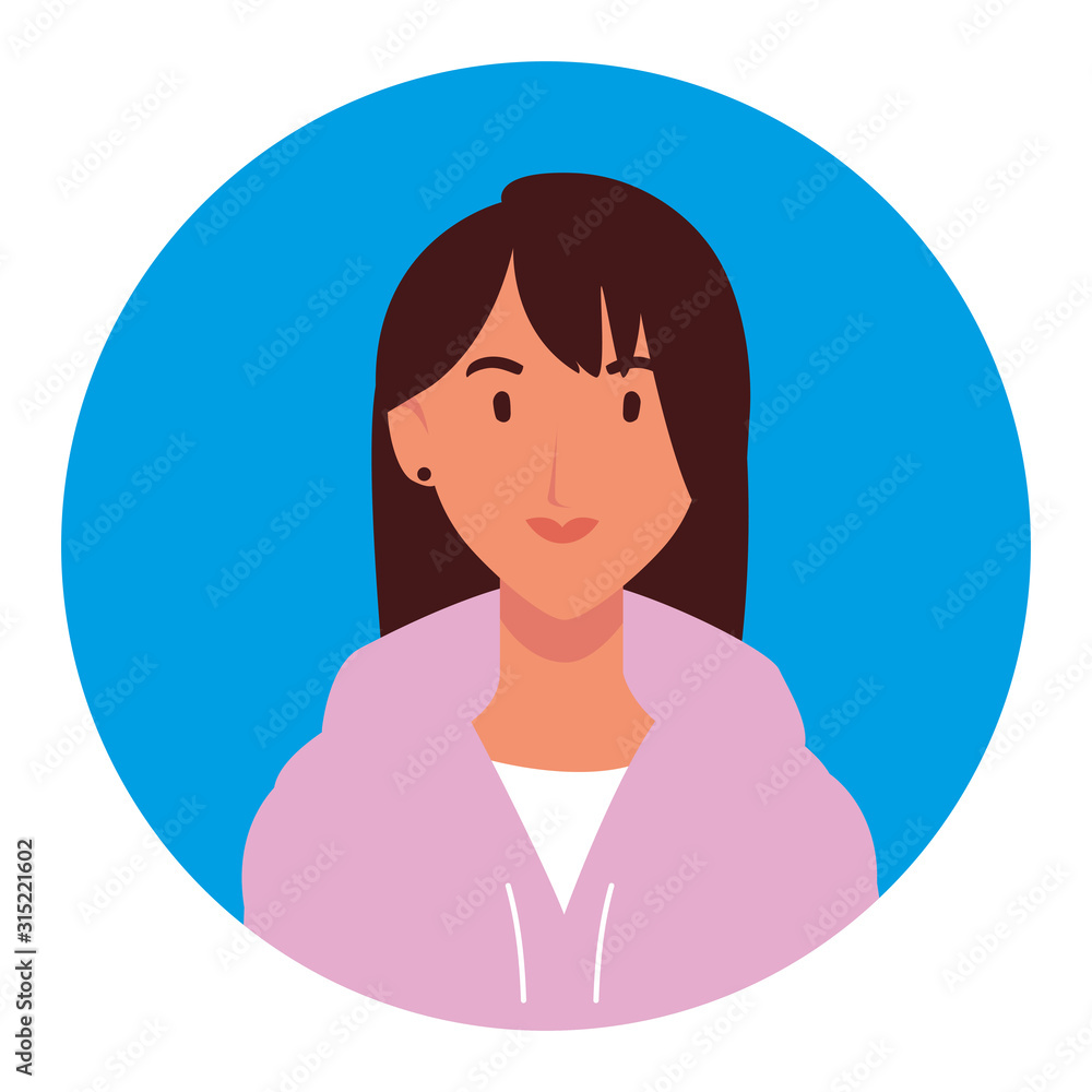 young woman on blue background circle young woman on blue background circle