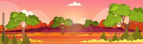 dangerous wildfire bush fire development dry woods burning trees global warming natural disaster ecology problem concept intense orange flames horizontal vector illustration