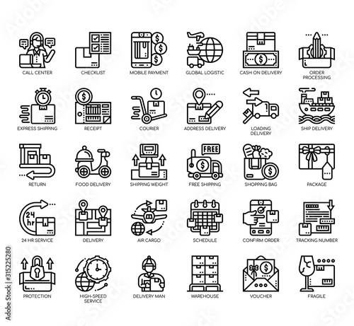 Set of delivery thin line and pixel perfect icons for any web and app project.
