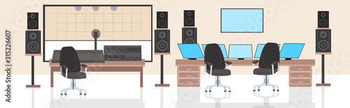 record producer audio engineer workplace no people recording studio interior horizontal vector illustration