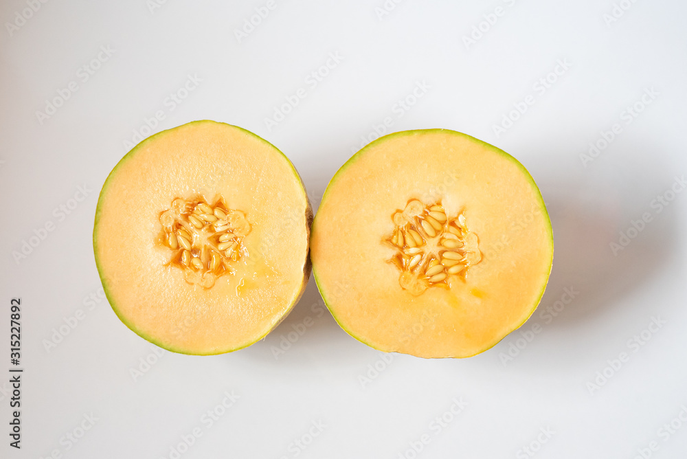 ripe yellow melon on white background rockmelon cantaloupe