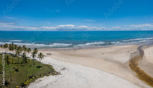 Aerial drone view of Cururupe beach in Ilh  us city  Bahia  Brazil