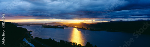 Sunset over Columbia River, view toward Portland, Oregon