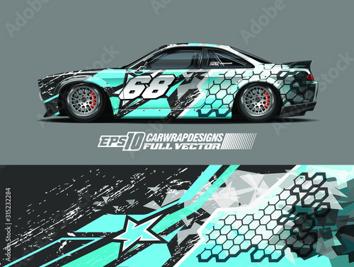 Car wrap design vector. Graphic abstract stripe racing background designs for wrap cargo van, race car, pickup truck, adventure vehicle. Eps 10