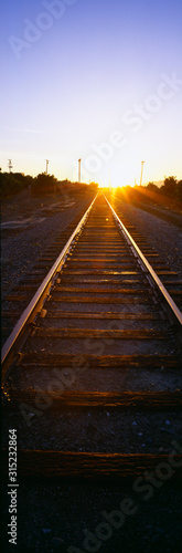 Sunrise over railroad tracks near Fillmore, California