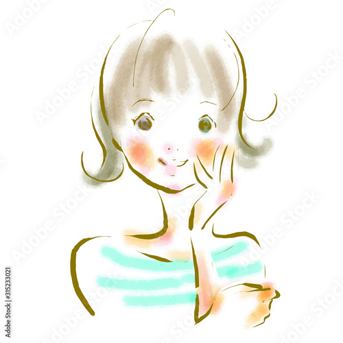 女性　満足　水彩