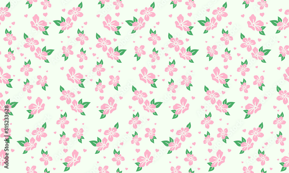 Valentine Flower pattern background, with simple of leaf and pink flower design. Valentine Flower pattern background, with simple of leaf and pink flower design.