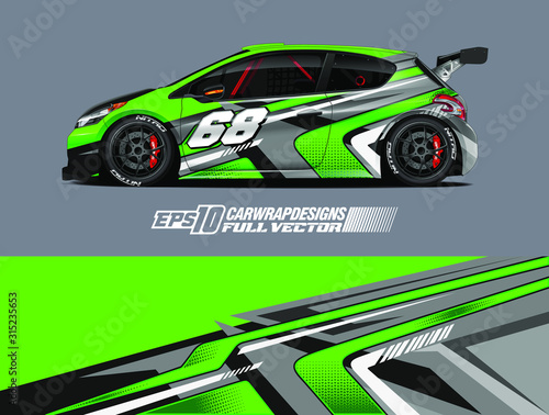 Car wrap design vector. Graphic abstract stripe racing background designs for wrap cargo van, race car, pickup truck, adventure vehicle. Eps 10